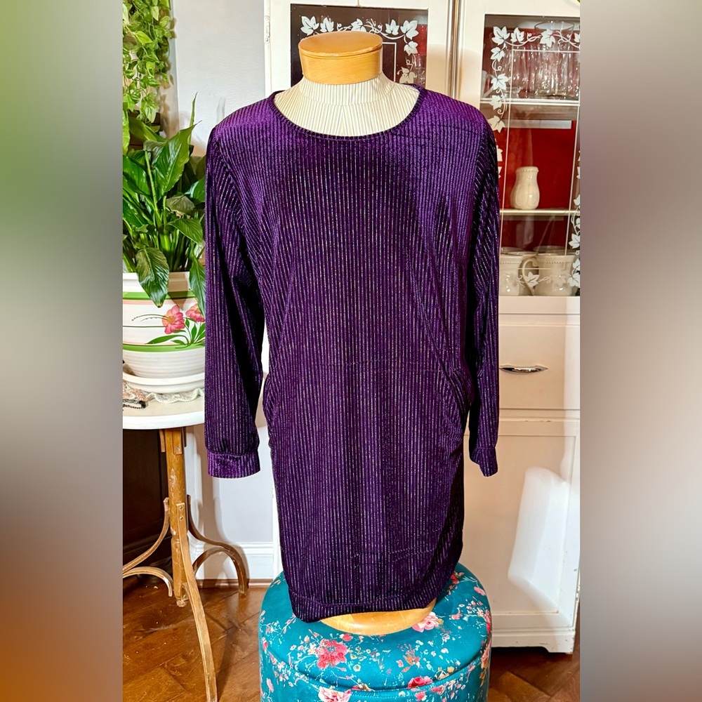 Tacera Deep Purple Velour Long Sleeve Dress